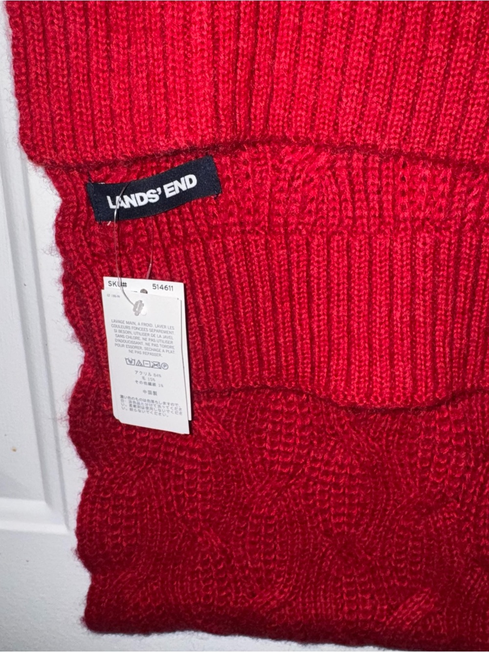 NWT Lands' End Rich Red Wool Blend Cozy Winter Knit Scarf Fall Winter Accessory